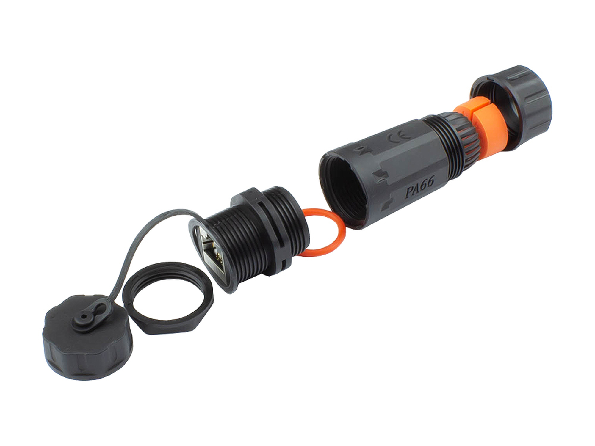 Patch cord connector, outdoor (IP68), Cat. 6A, RJ45, fully shielded, black, Good Connections®