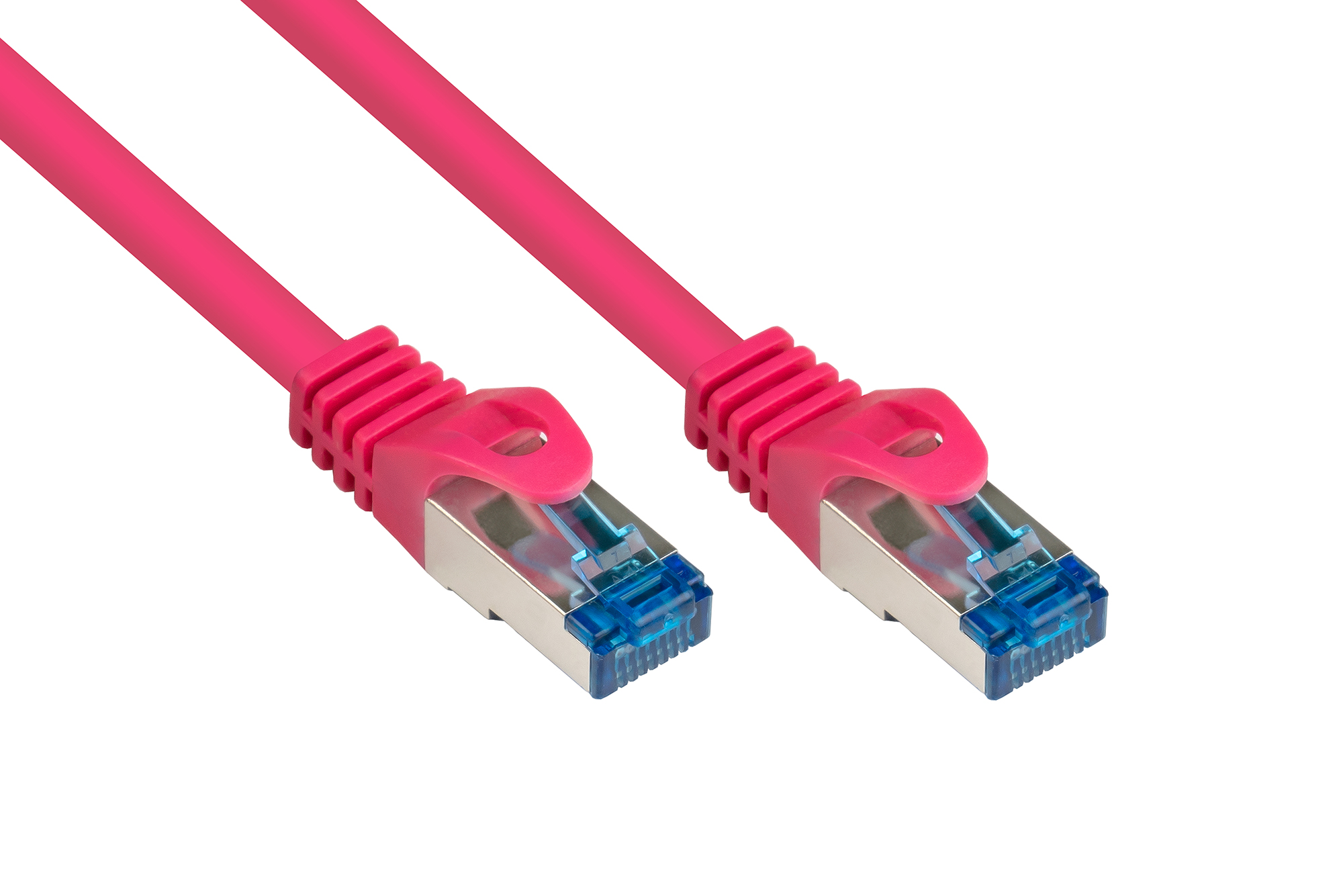 RNS® Patchkabel mit Rastnasenschutz, Cat. 6A, S/FTP, PiMF, halogenfrei, 500MHz, magenta, 15m, Good Connections®