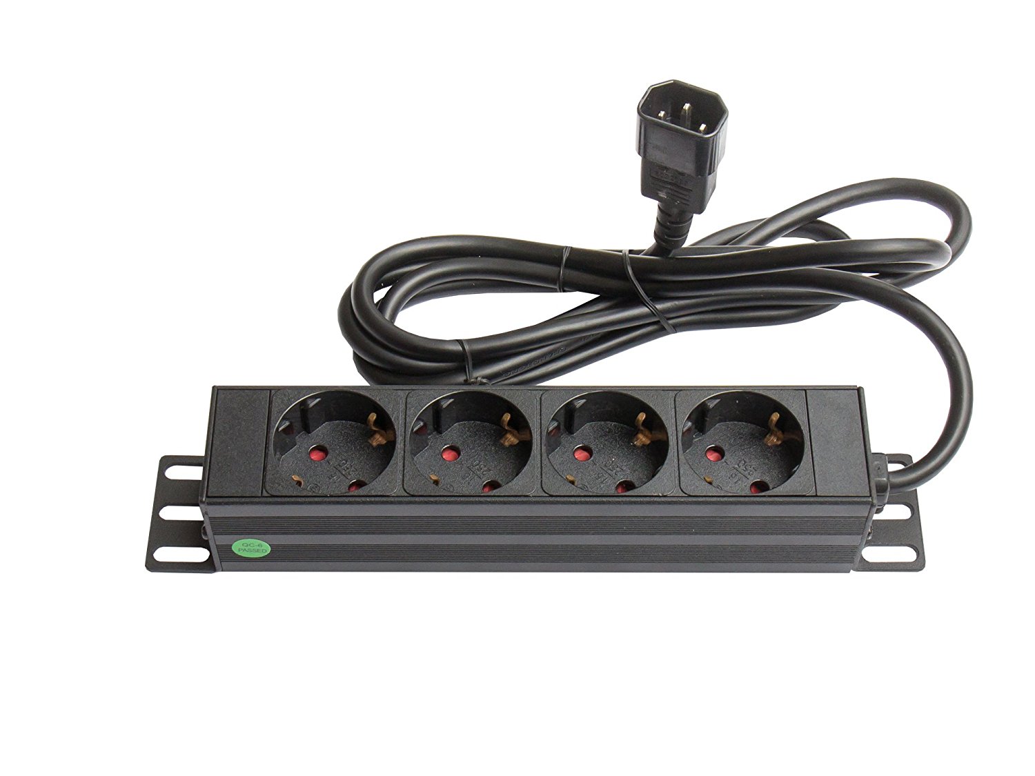 Steckdosenleiste 10", 1HE, Kaltgeräte-Stecker C14 an 4x Schu