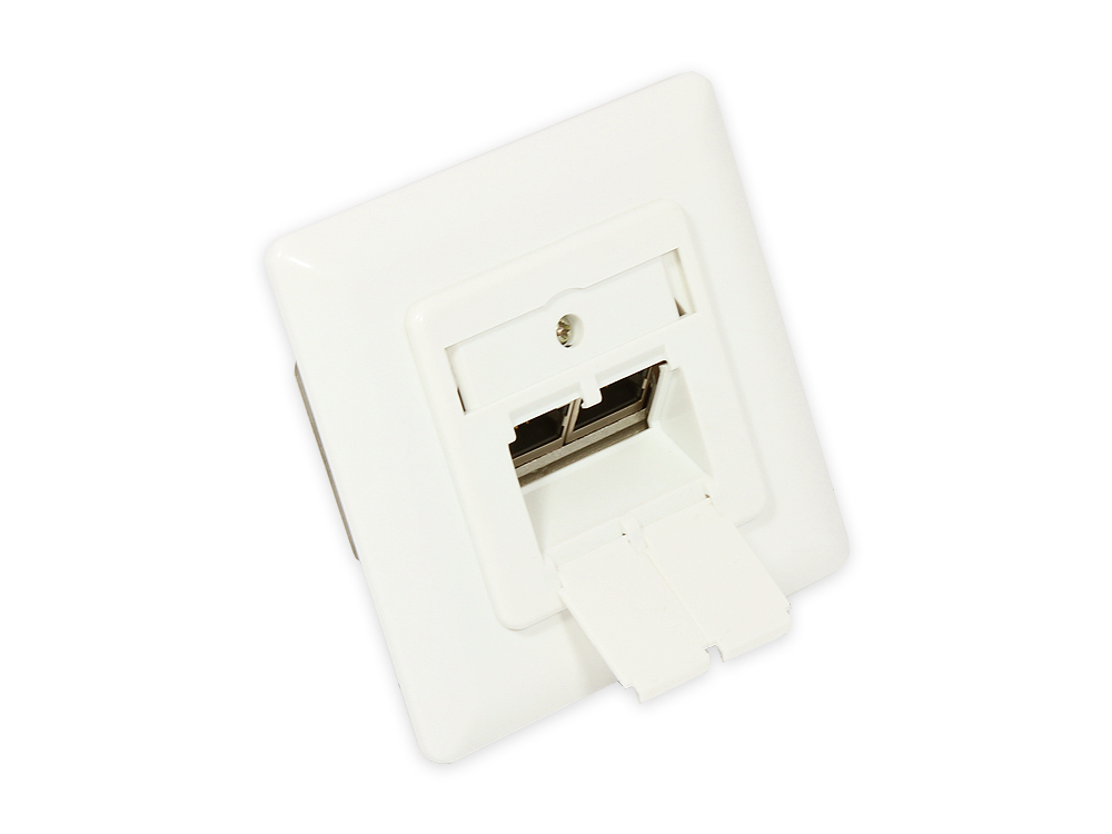 Network wall outlet Cat. 6, 2xRJ45, shielded, universal incl. surface-mounted housing, DESIGN-READY, vertical cable entry, pearl white RAL1013, Good C