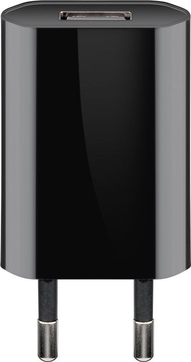 USB-Ladegerät, 1 Port, 1A, flache Bauform, inkl. Anschlusskabel USB Stecker A an Stecker Mirco B, schwarz, 1m