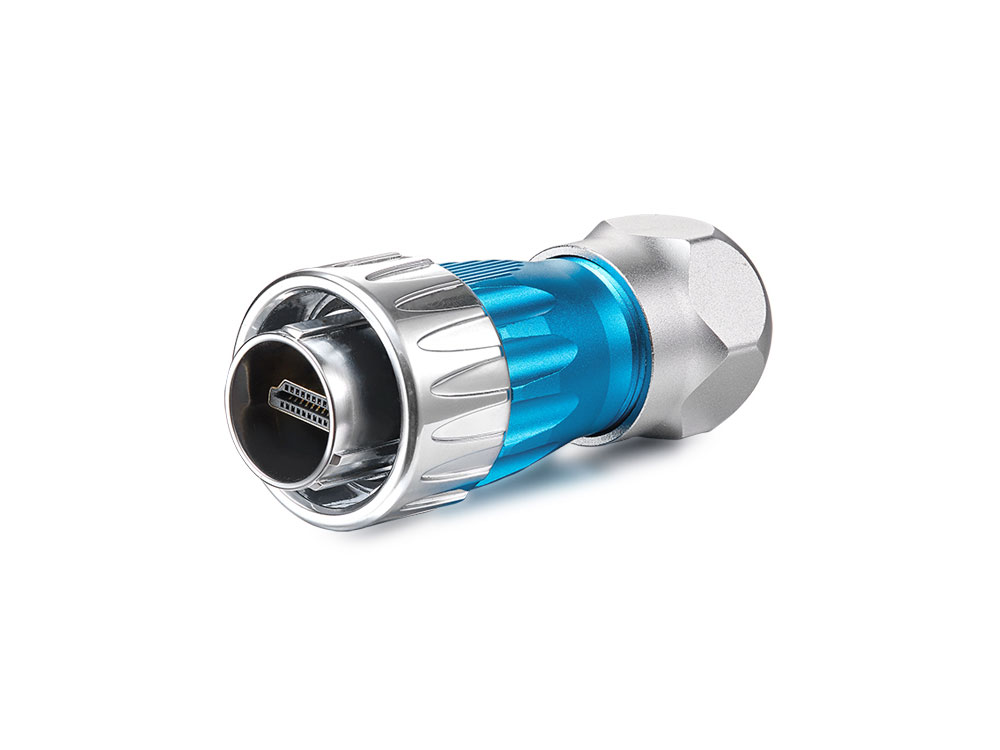 Industrial Connector S3 - HDMI 2.0b cable, Plug A with cable gland to Plug A, metal, M24, bayonet, IP65/67, 1m, Good Connections®