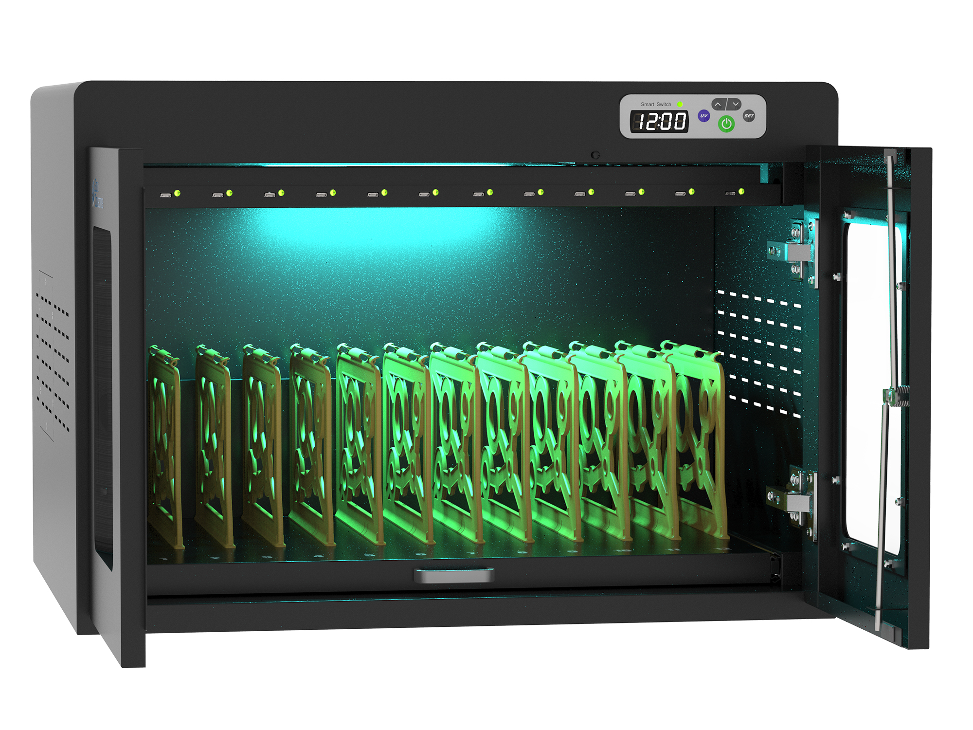 Good Connections® ANTARES N12C notebook charging cart up to 15,6", USB-C™ version, 65W per port, UV-C disinfection, black