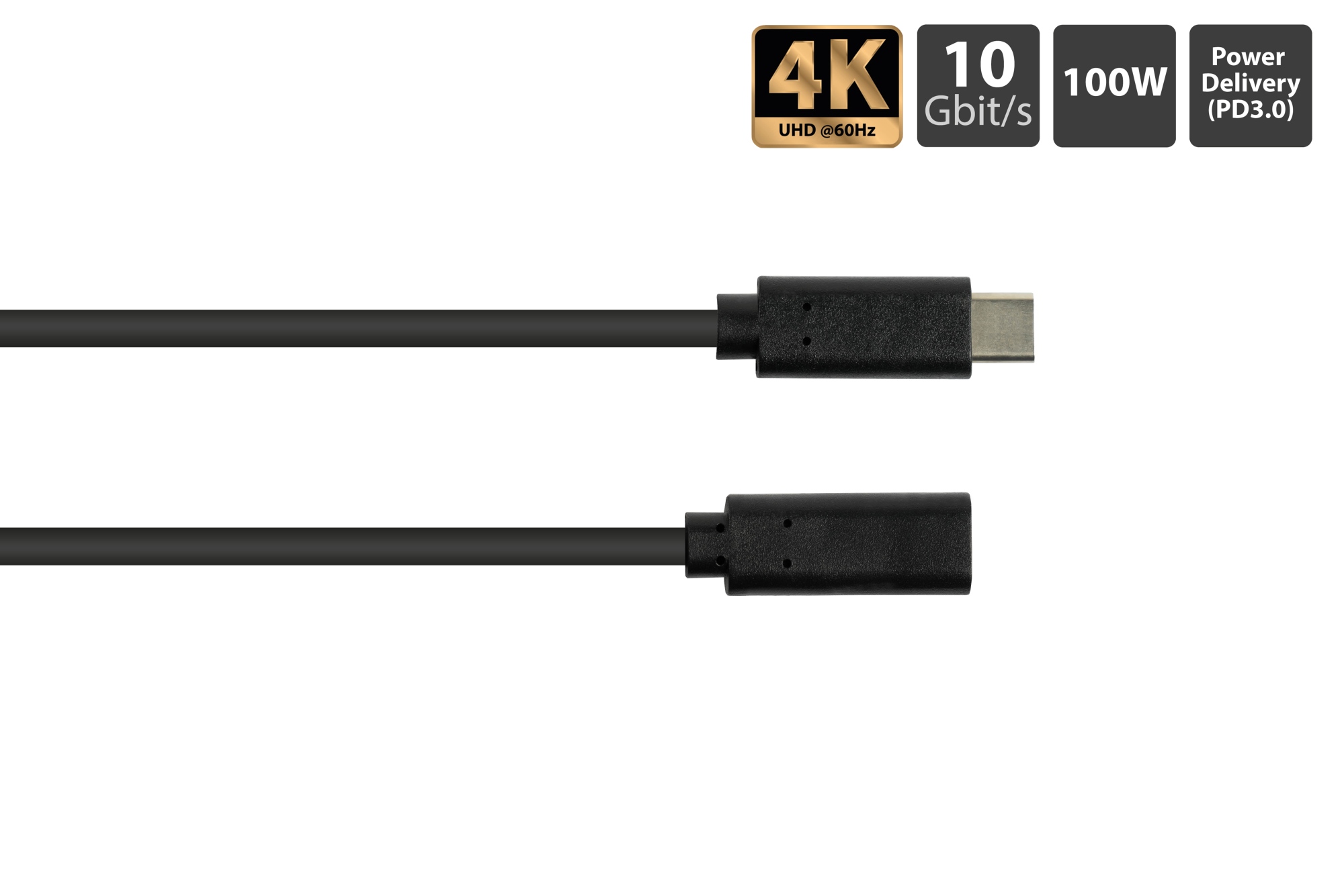 Verlängerungskabel USB 3.2 Gen.2 (10GBit/s, 100W, 4K@60Hz), USB-C™ Stecker an USB-C™ Buchse, CU, schwarz, 1m, Good Connections®