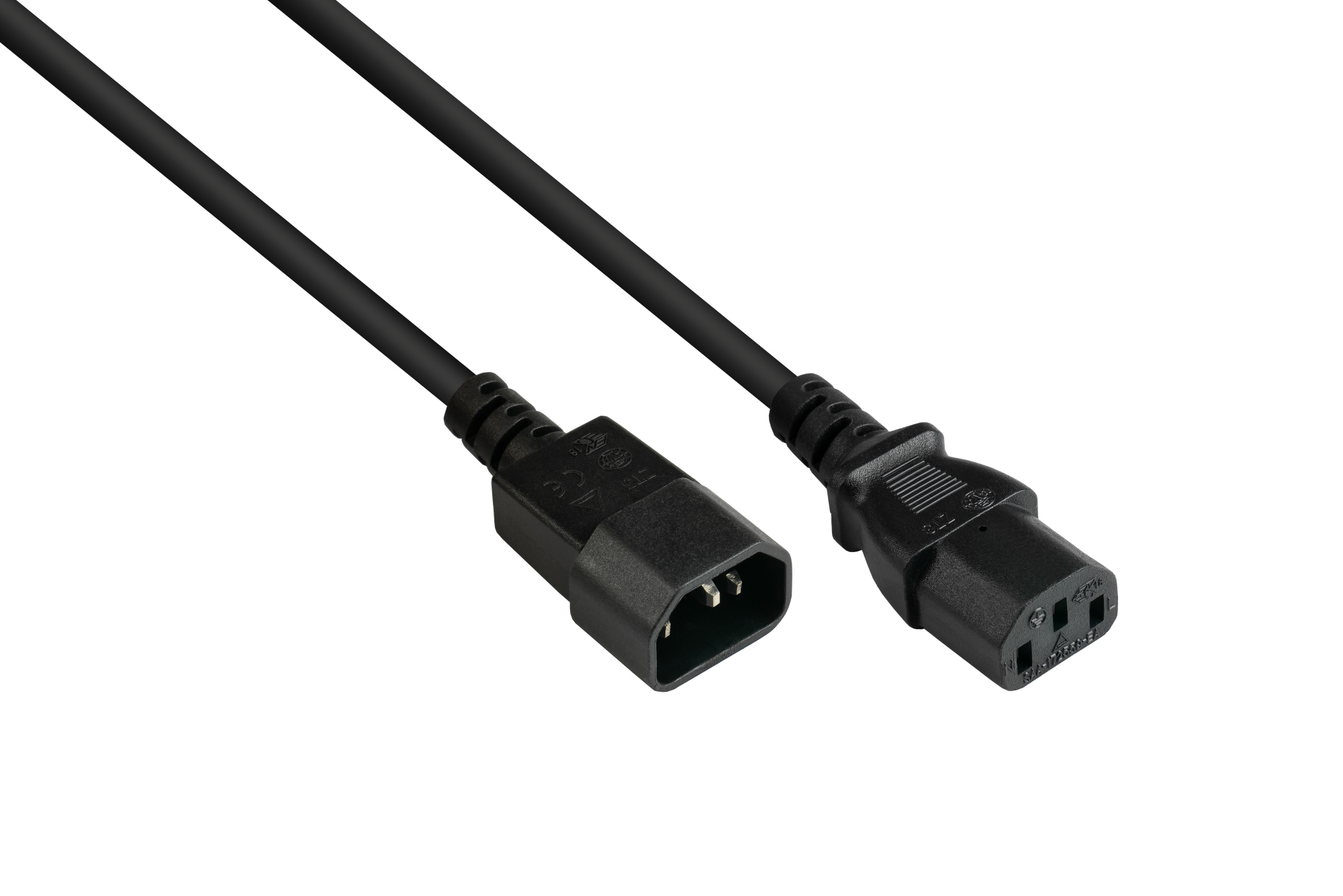 Kaltgeräteverlängerung C14 (gerade) an C13 (gerade), schwarz, 0,75 mm², 1,5 m, Good Connections®