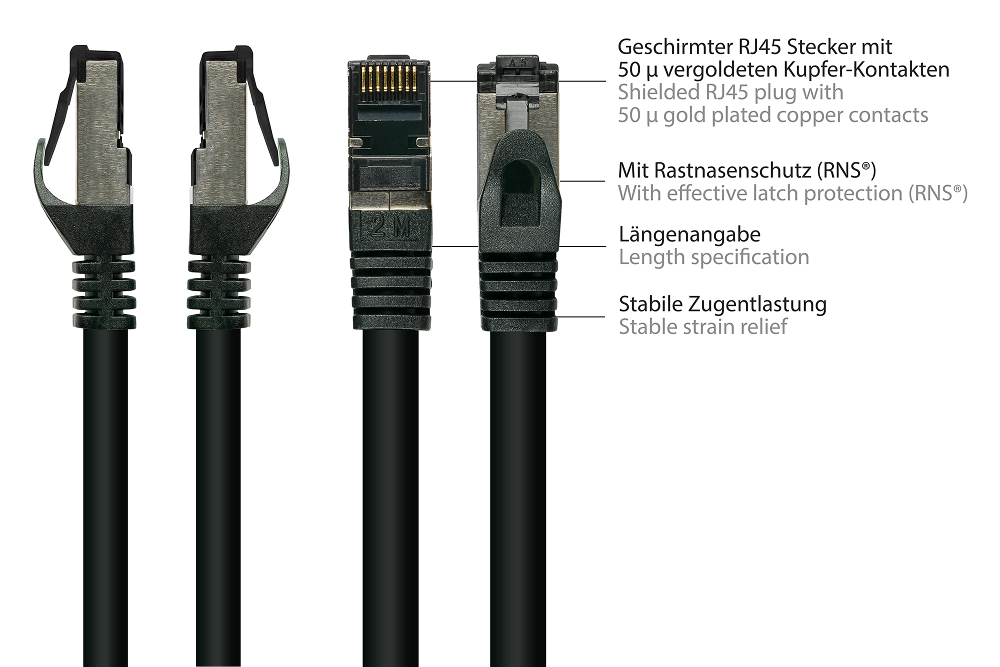 RNS® INDUSTRY (PUR) Patch Cables SmartFLEX, Cat.6A, S/FTP, PiMF, LSZH, CU, black, 2m, Good Connections®