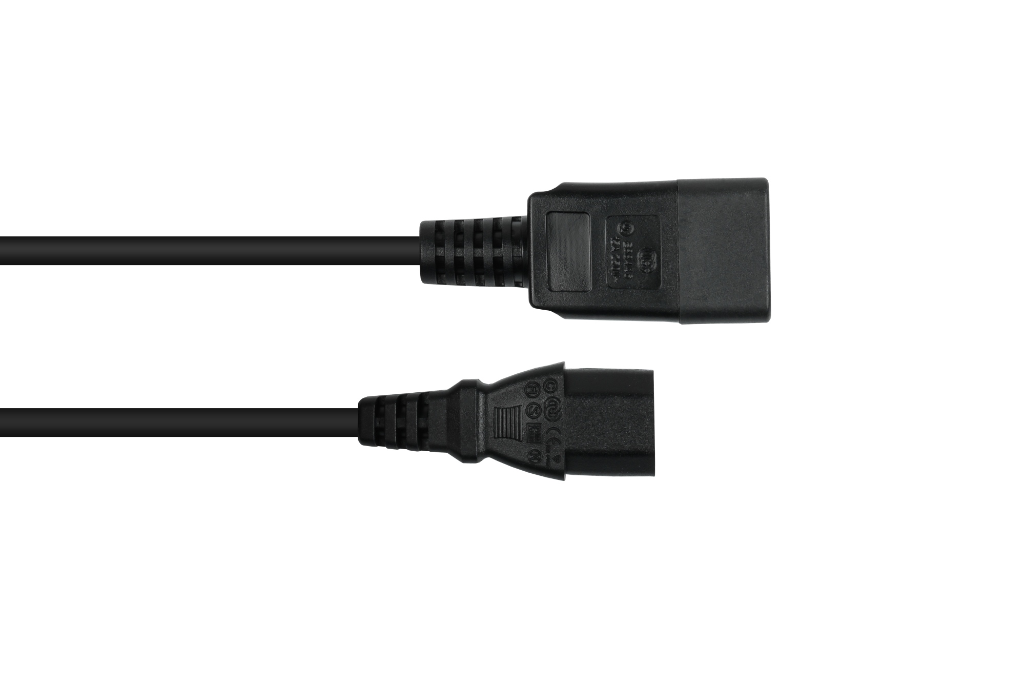 kabelmeister® Kaltgeräteverlängerung Kaltgeräte-Stecker C20 an Kaltgeräte-Buchse C13, schwarz, 1,00mm², 2m