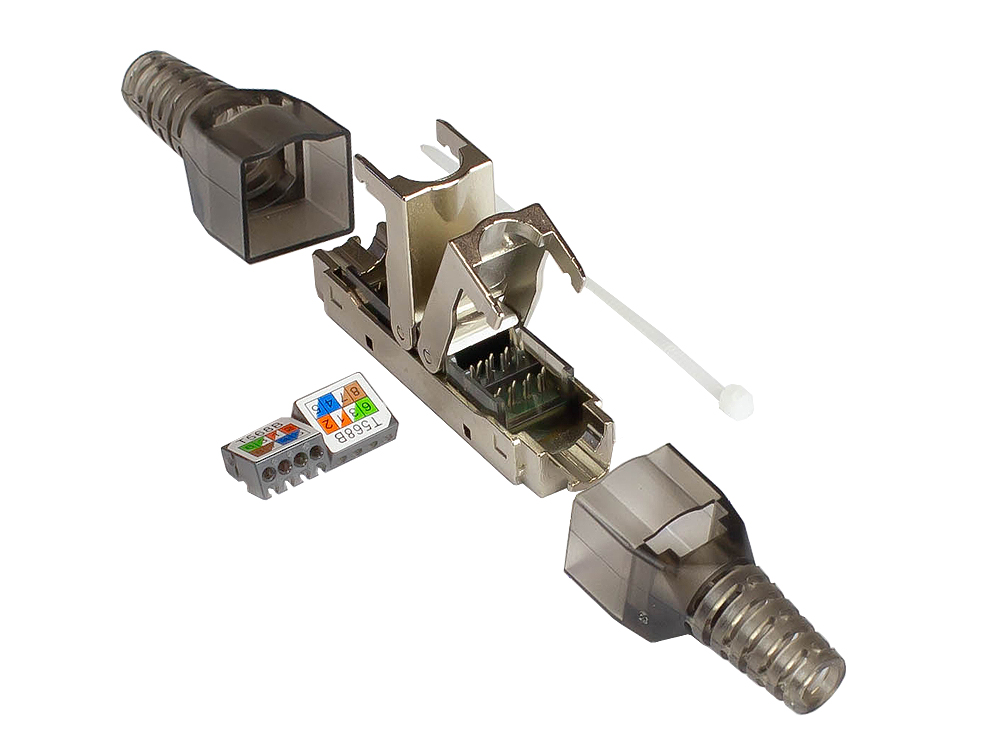 Cable connector Cat. 6A, tool-free / field assembly, LSA, STP shielded, metal, Good Connections®