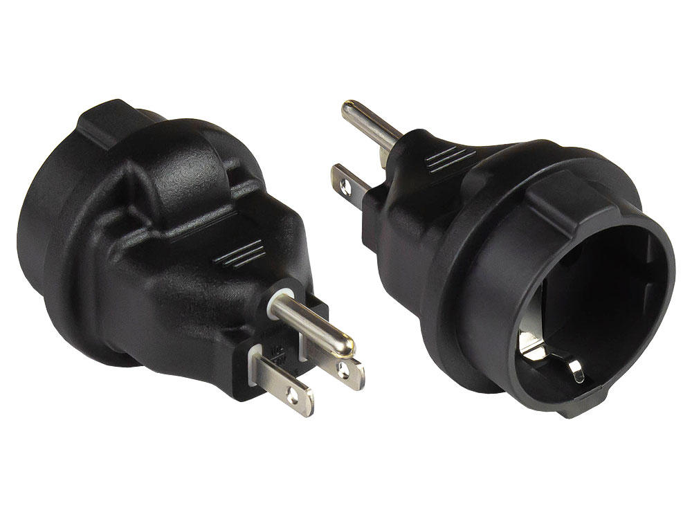 Power adapter america/USA plug type B (NEMA 5-15P) to earth contact socket type F (CEE 7/3, Straight), Black, Good Connections®