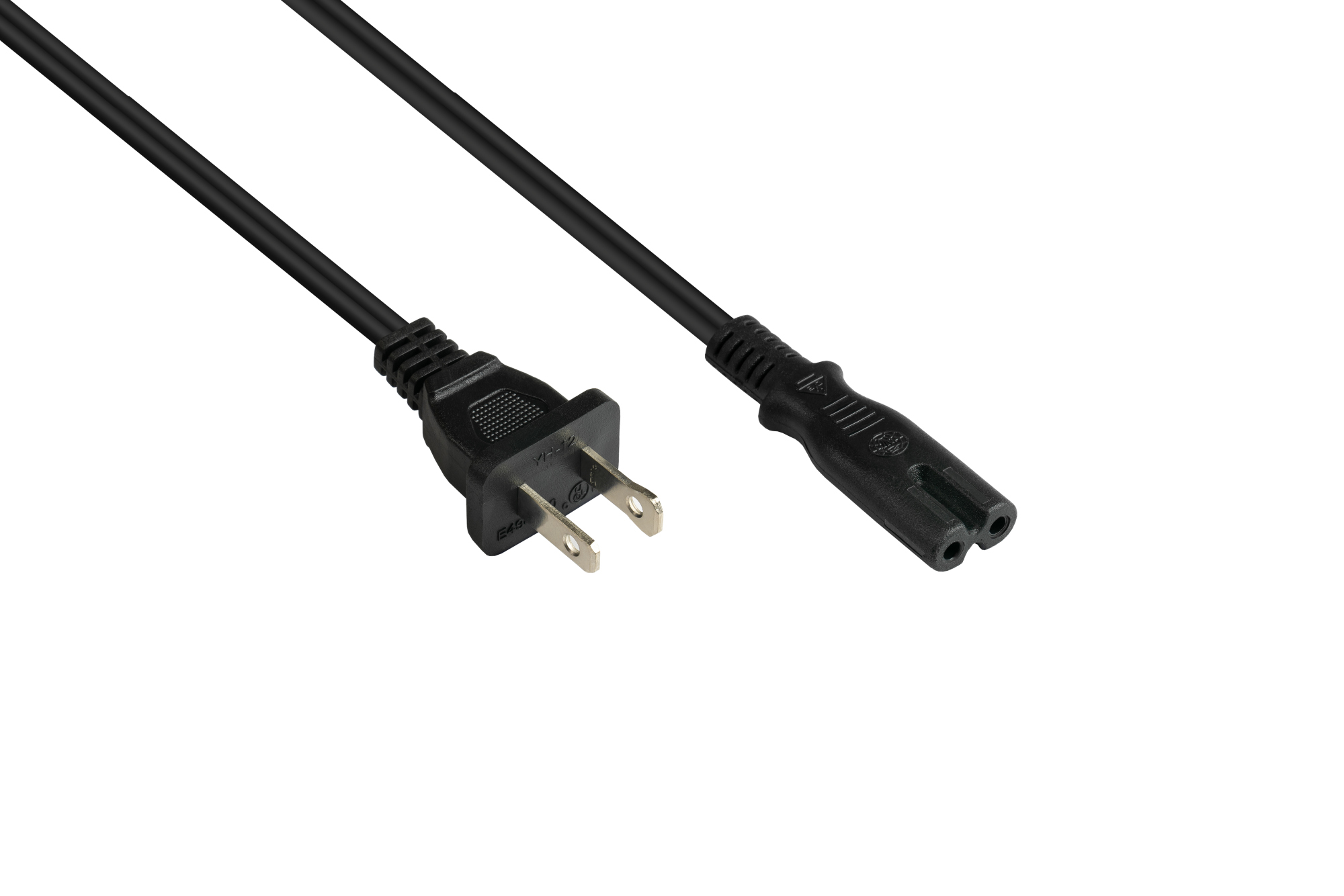Power cord America/USA Typ A plug (NEMA 1-15P) to C7/Euro 8 socket (straight), UL, black, AWG18, 1,8 m, Good Connections®