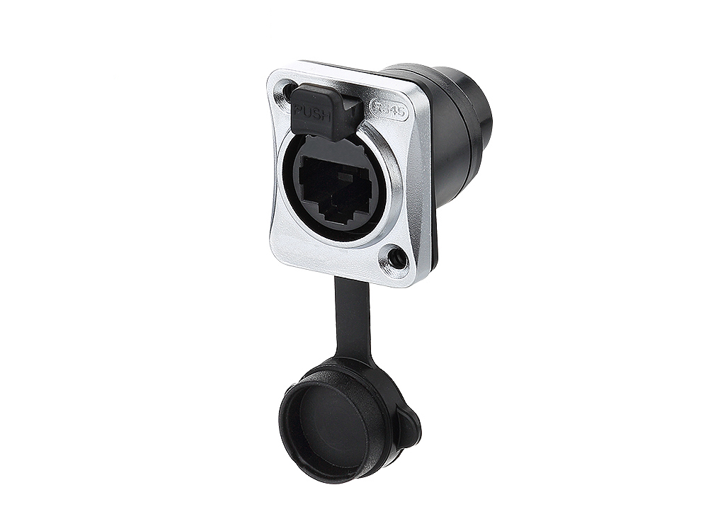 Industrial connector S6 - RJ45 feed-through coupling with click lock, RJ45 socket on both sides, metal, M24, Good Connections®