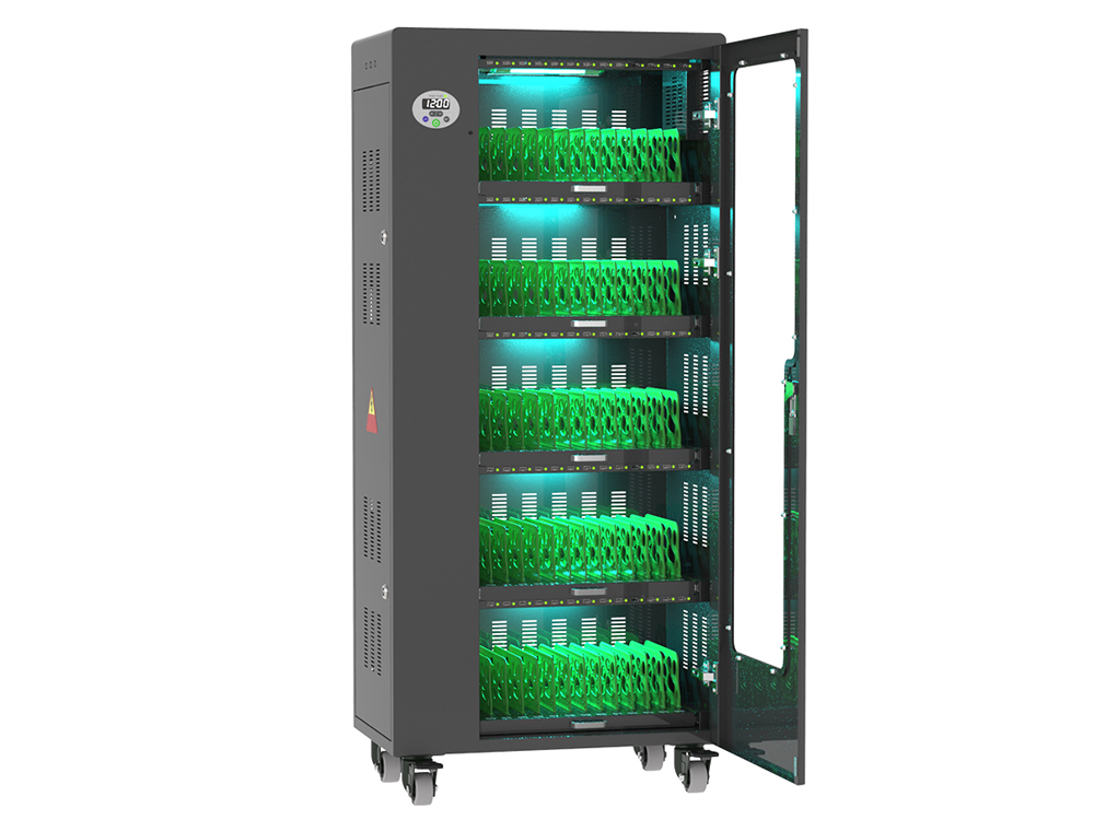 Tablet charging cart for up to 65 devices, UV-C disinfection, Smart Control, sync function for iOS/Android, black, Good Connections®