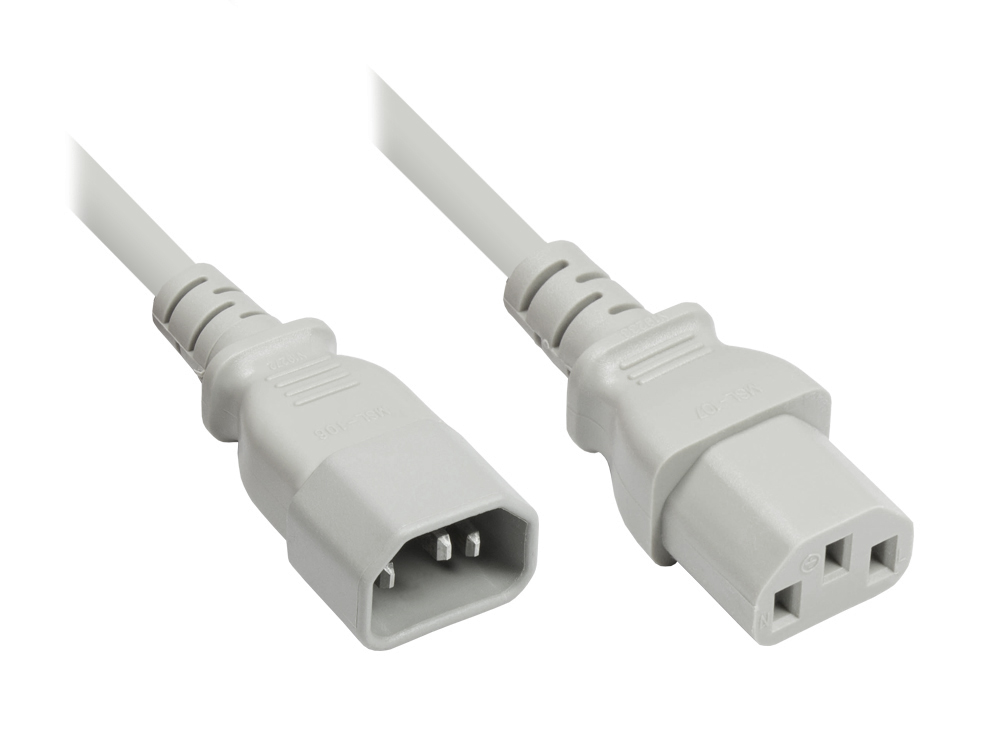 Kaltgeräteverlängerung C14 (gerade) an C13 (gerade), grau, 1,00mm², 5m, Good Connections®