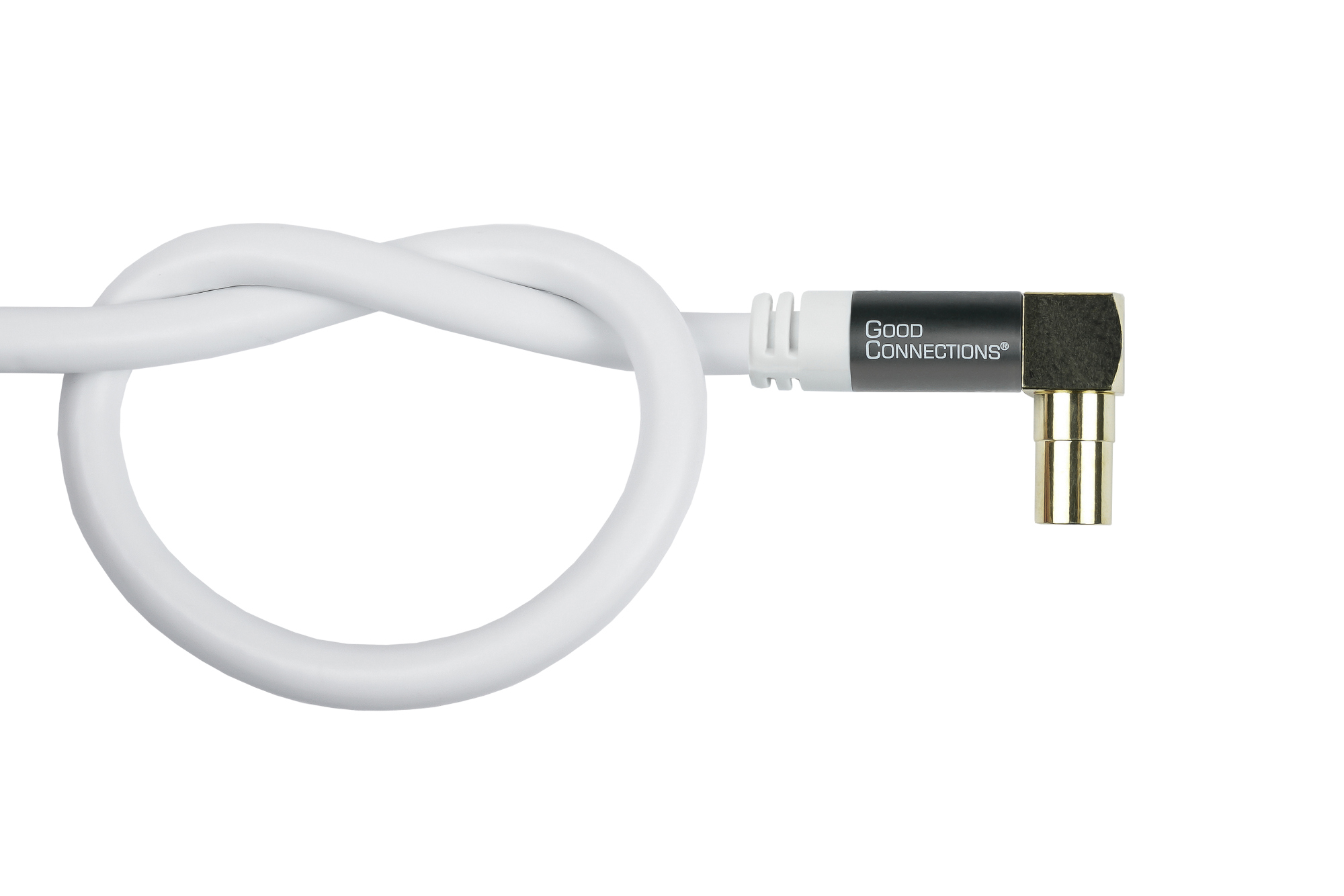 Antenna cable SmartFLEX, IEC/coax plug angled to socket, gold-plated, quad-shielded, shielding measure 120dB, white, 1m, Good Connections®