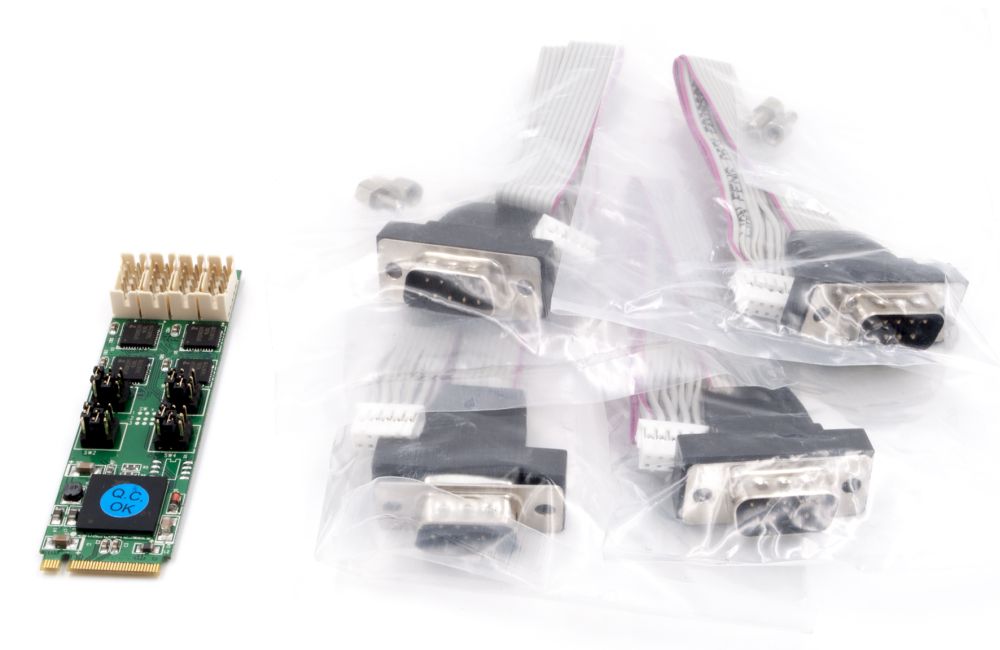 4S Seriell RS-232/422/485 zu M.2 NFGG Karte mit 4x 9 Slot Kabel, Exsys® [EX-48240]