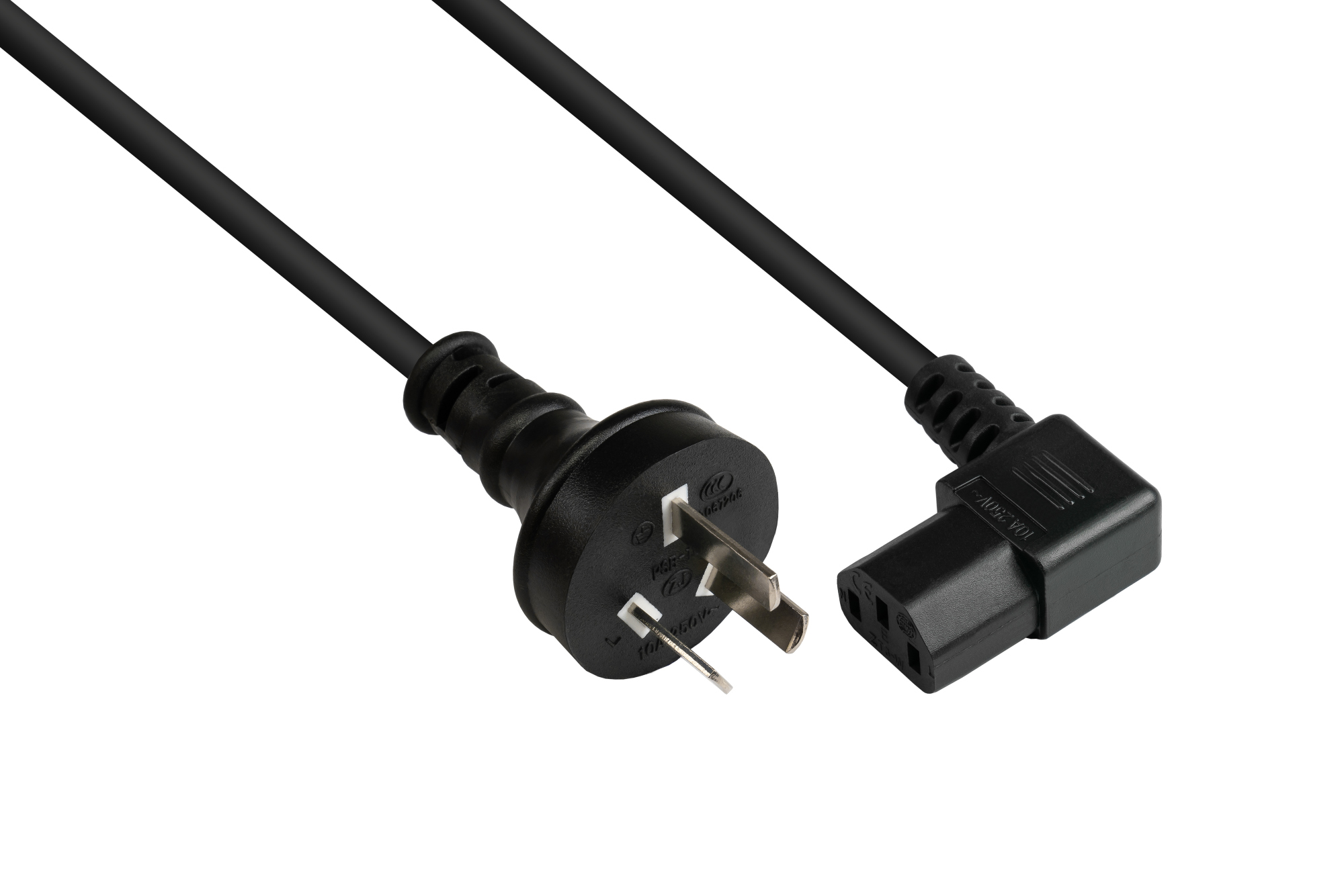 Power cord China Typ I plug to C13 (right angled), CCC, black, 0,75 mm², 1,8 m, Good Connections®