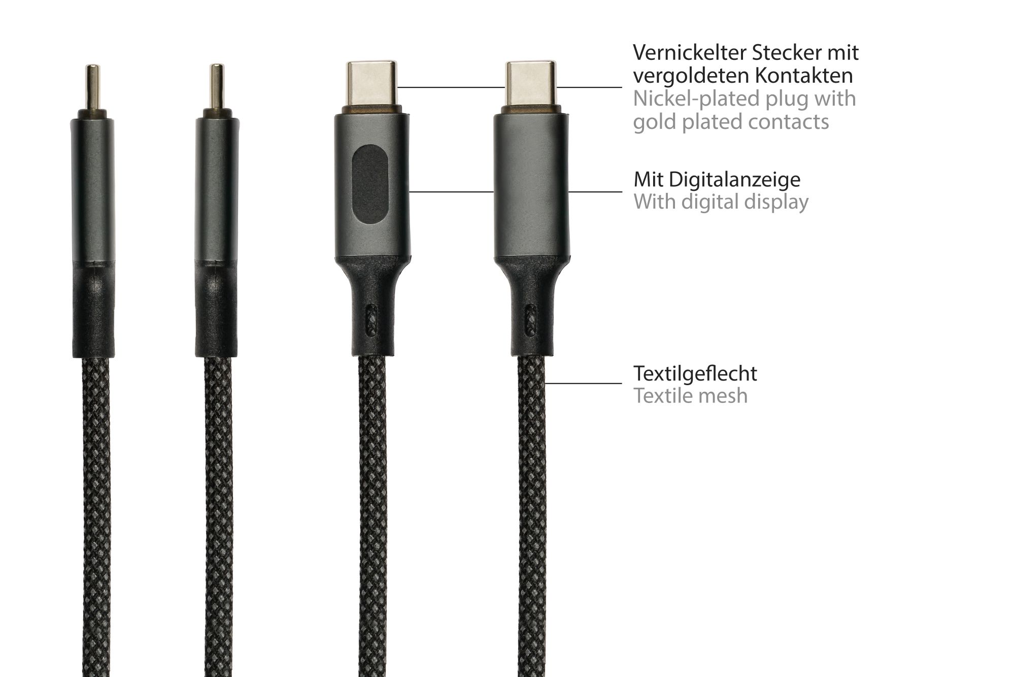 USB 2.0 Lade- und Datenkabel (100W) mit Digitalanzeige, USB-C™ Stecker an USB-C™ Stecker, schwarz, 1m, Good Connections®