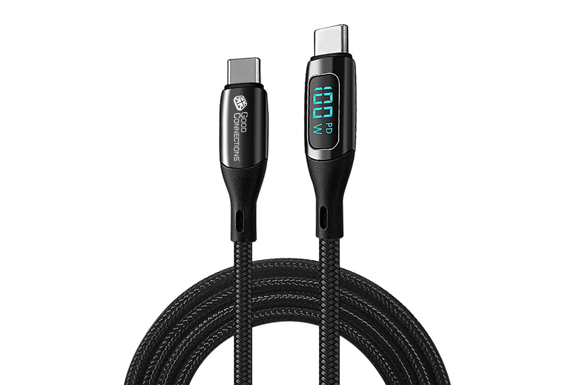 USB 2.0 Lade- und Datenkabel (100W) mit Digitalanzeige, USB-C™ Stecker an USB-C™ Stecker, schwarz, 1m, Good Connections®
