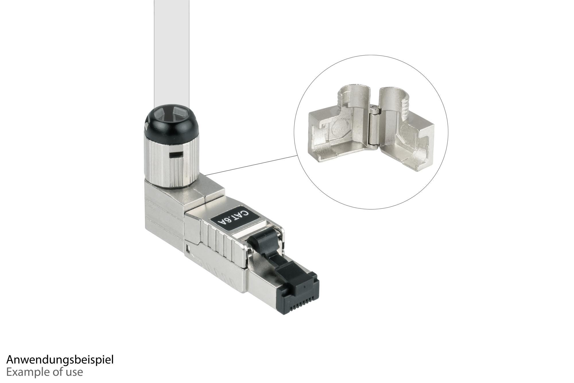 RJ45 plug Cat. 6A, tool-free / field-terminable, STP shielded, metal, 5 directions, Good Connections®