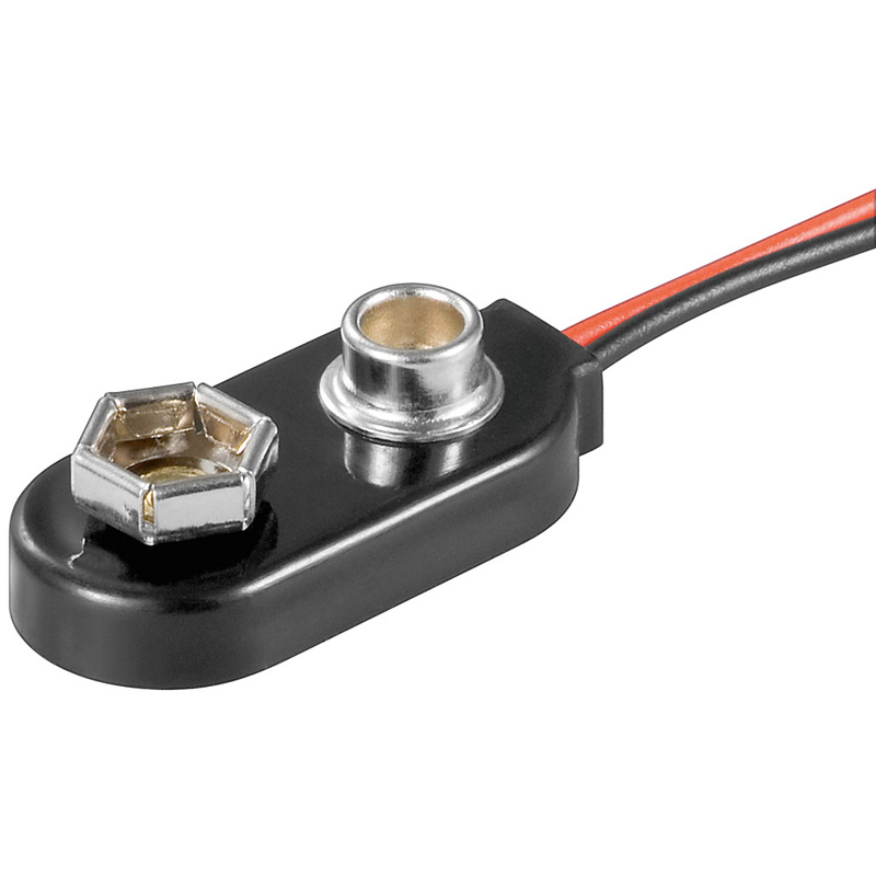 Batterieclip für 9-V Blöcke , I-Form; 15 x 5 mm Kabellänge: