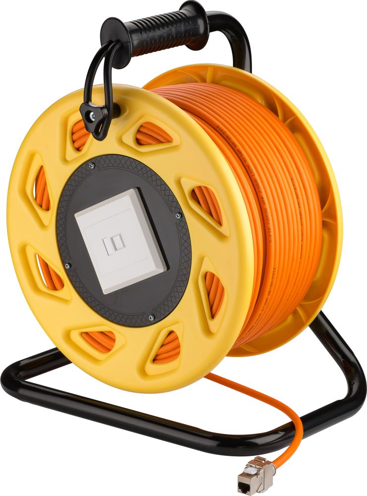 RJ45 Netzwerk Kabeltrommel, Cat. 7a, S/FTP, PiMF, 1200MHz, 50m