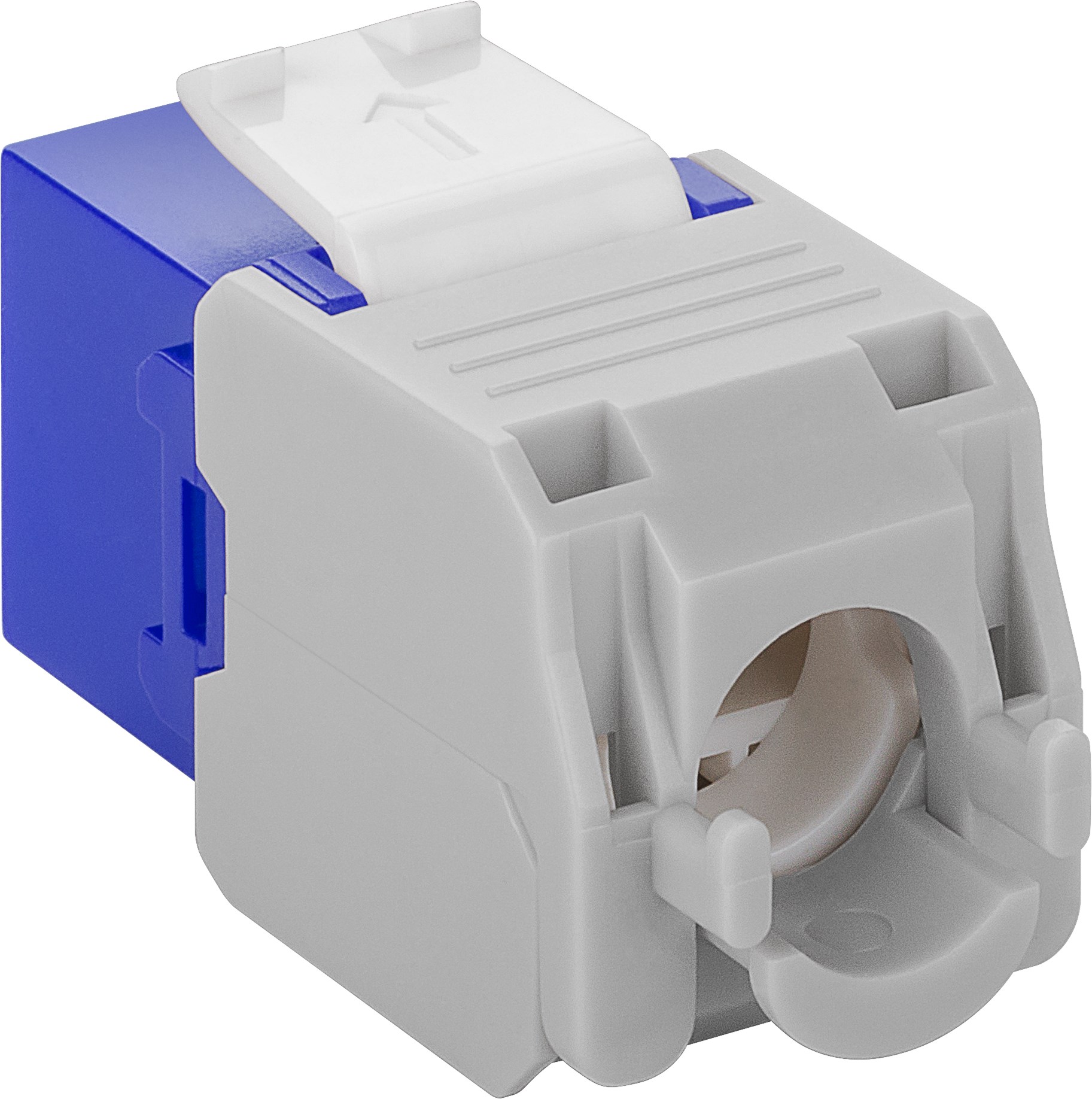 KeyStone RJ45 Jack, Cat. 6a, ungeschirmt, 500MHz, weiß/blau