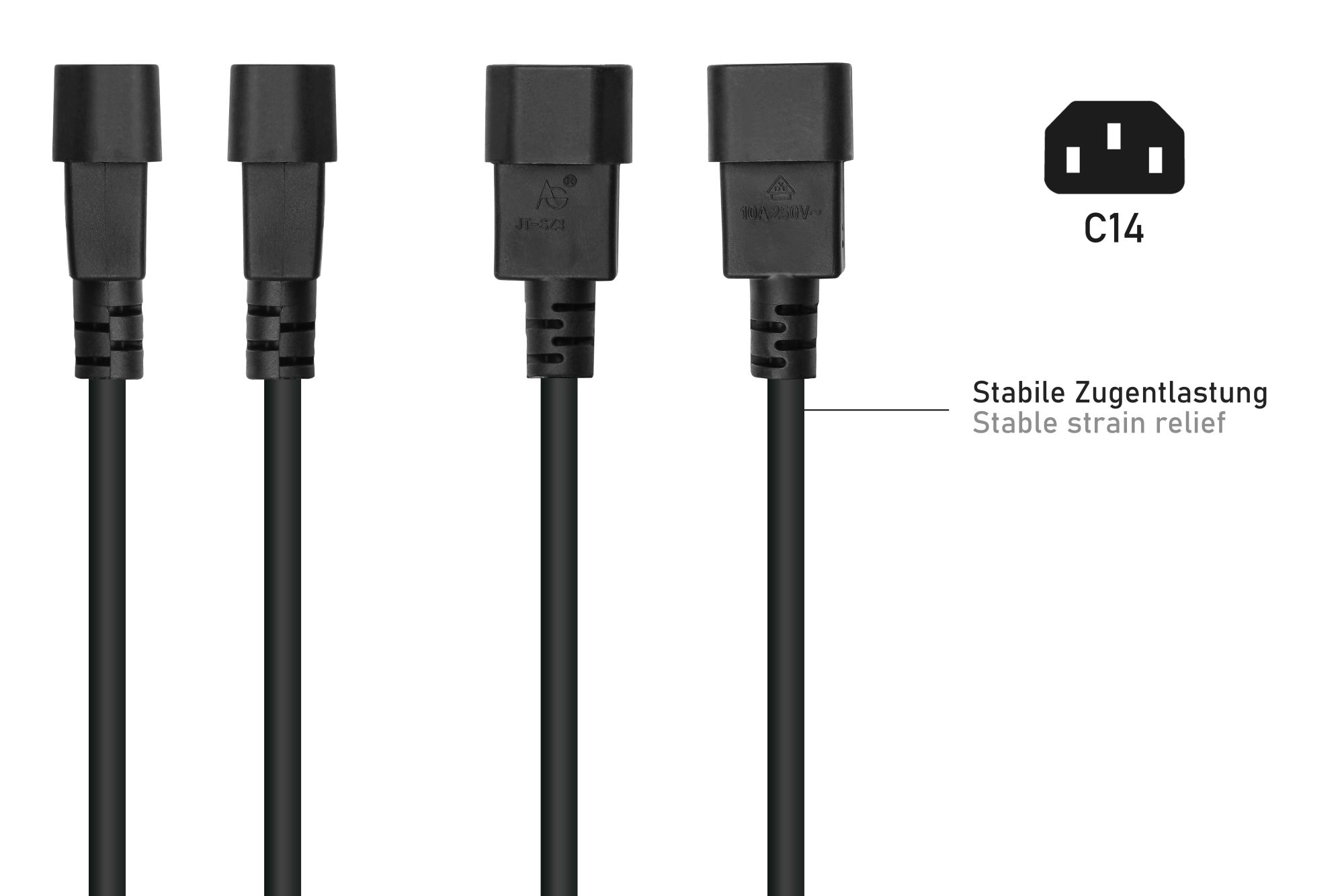 kabelmeister® Netzkabel / Adapterkabel USV,  Kaltgeräte-Stecker C14 (gerade) an Schutzkontakt-Buchse Typ F (gerade), schwarz, 0,75mm², 1m