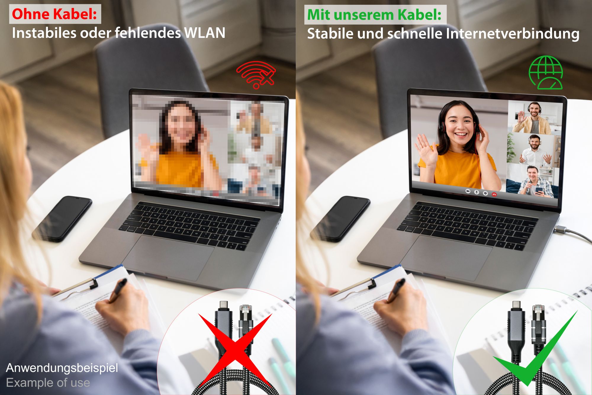 Ethernet-Kabel USB-C™ Stecker an RJ45 Stecker, Textilmantel, anthrazit, 7,5m, Good Connections®