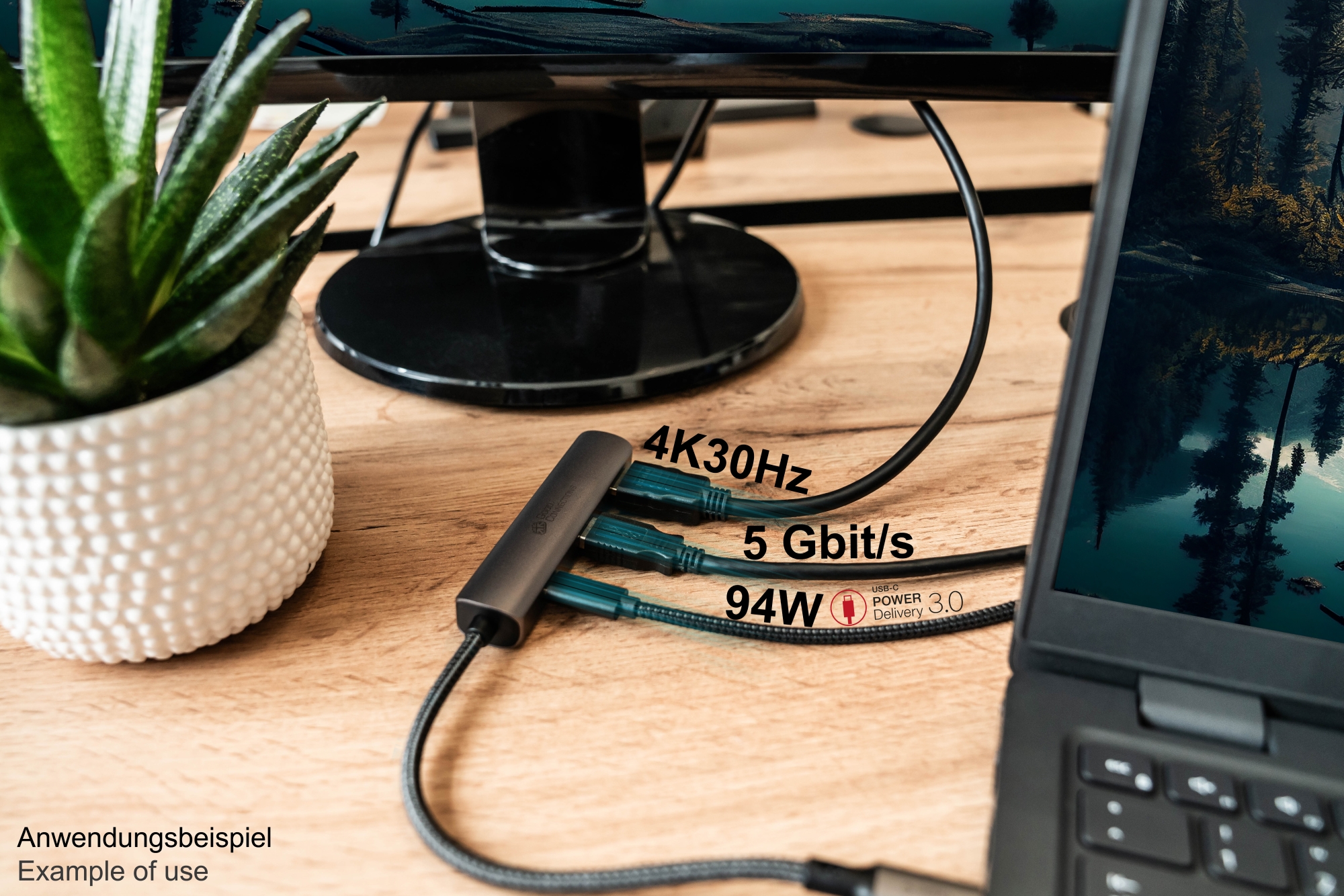 USB-C™-Hub (3-Port), 1x HDMI 2.0, 1x USB-C™ (PD 94W), USB 3.0 A, anthracite, Good Connections®