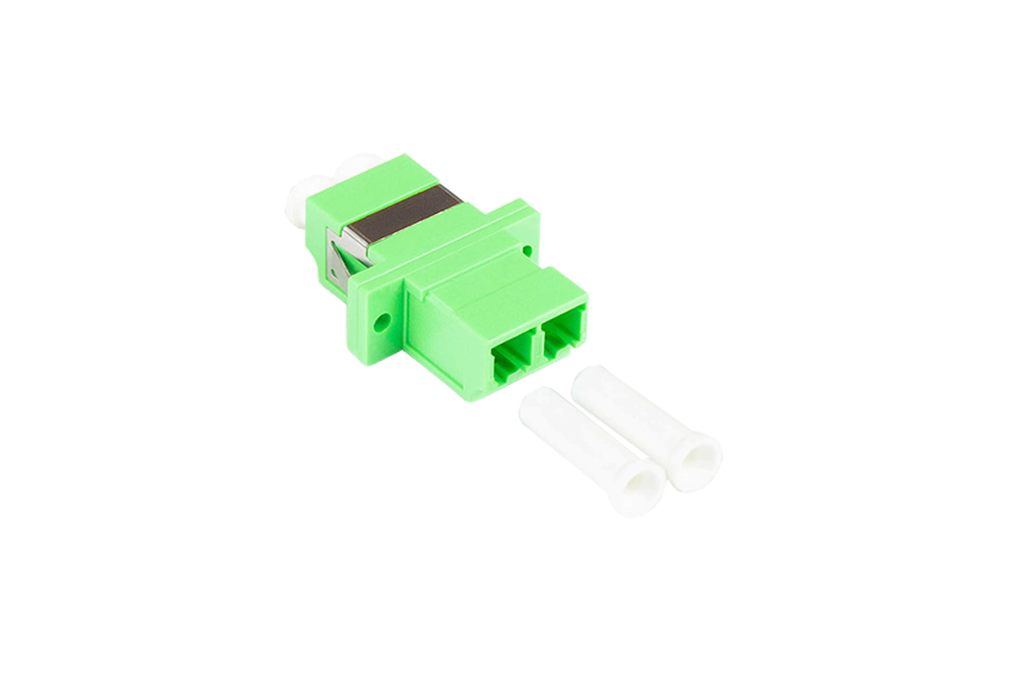 LWL Duplex Kupplung, LC (APC) an LC (APC), OS2, Singlemode, Kunststoffgehäuse mit Flansch, Keramikhülse, grün, Good Connections®