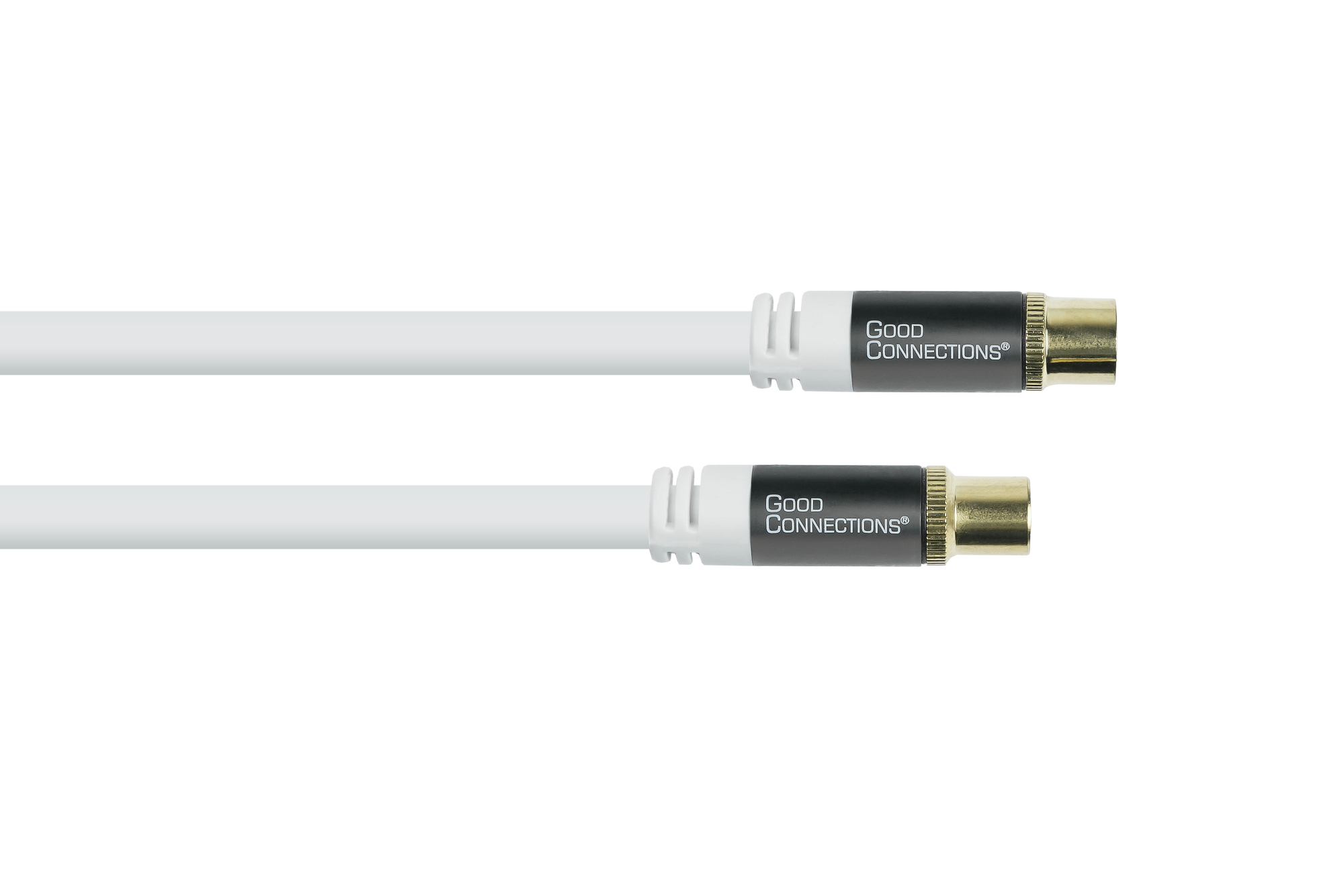 Antenna cable SmartFLEX, IEC/coax plug to socket, gold-plated, quad-shielded, shielding measure 120dB, white, 1,5m, Good Connections®