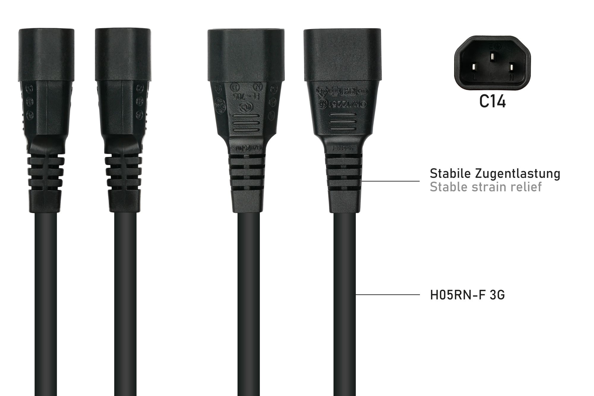 kabelmeister® Kaltgeräte-Warmgeräte-Verbindungskabel C14 (gerade) an C15 (gerade), schwarz, 1,00mm², 1m