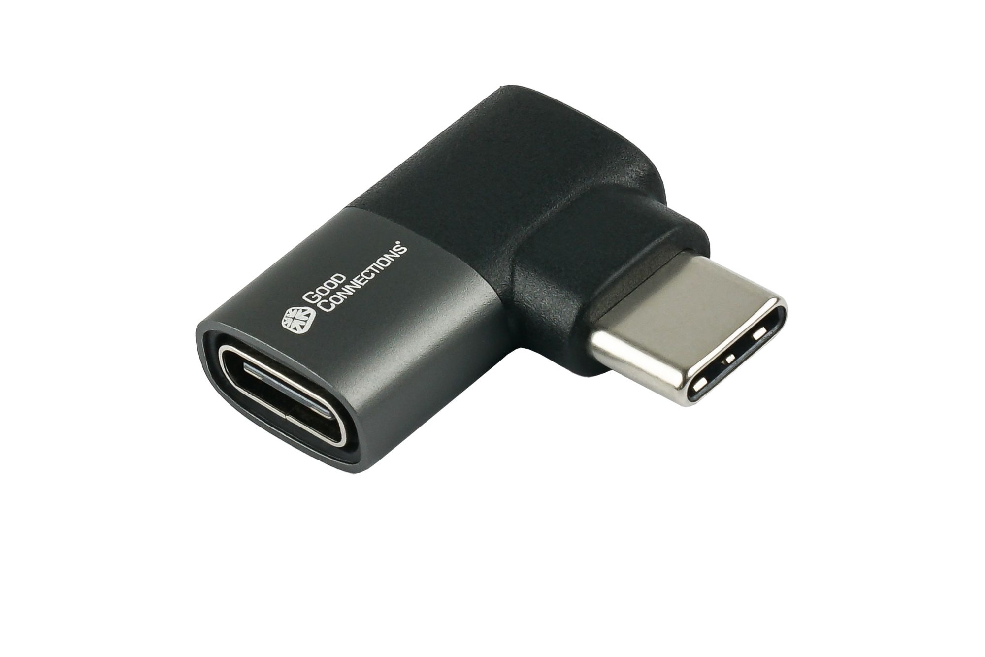 USB 4.0 Gen. 3x2 angle adapter / port saver (40GBit/s, 240W, 8K@60Hz), USB-C™ plug to USB-C™ socket, left / right, silver, Good Connections®