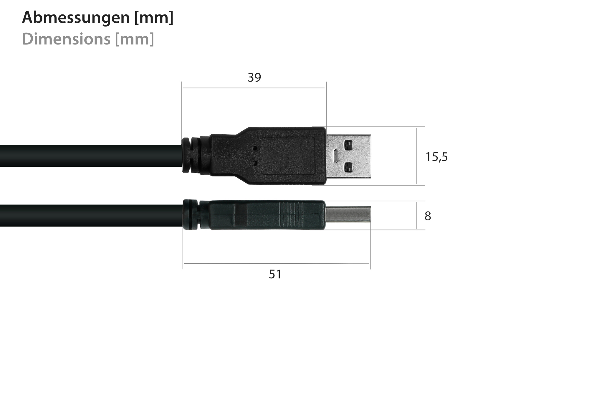 kabelmeister® Einbau-Verlängerungskabel USB 2.0 Stecker A an Einbaubuchse A, Premium, DATA AWG28 / Power AWG24, KUPFER, schwarz, 0,5m