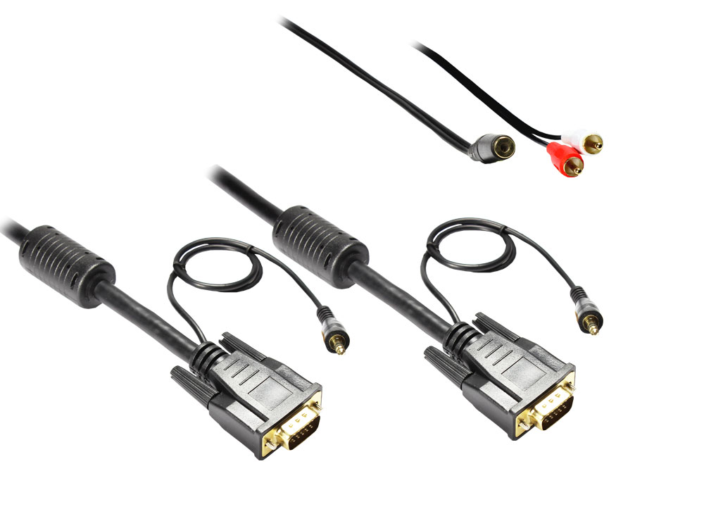 Premium SVGA Kabel 3m, mit 3,5mm Klinke Audio Leitung an 2x Cinch Stecker, Good Connections®