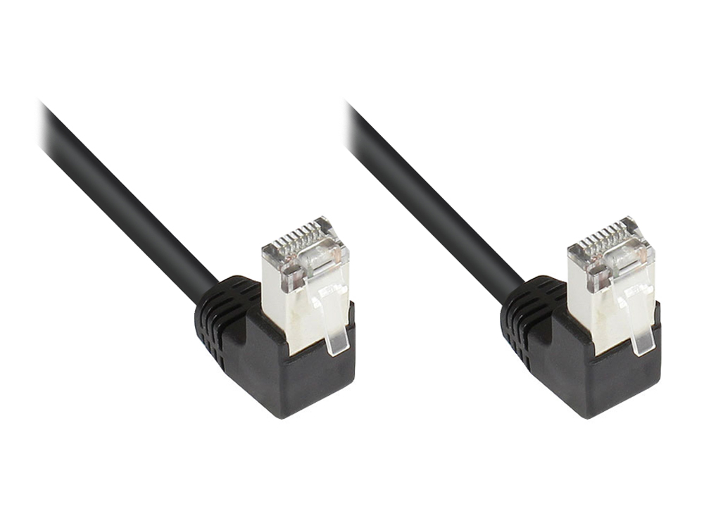 Patchkabel, Cat. 5e, F/UTP, beidseitig 90° nach unten gewinkelt, schwarz, 2m, Good Connections®