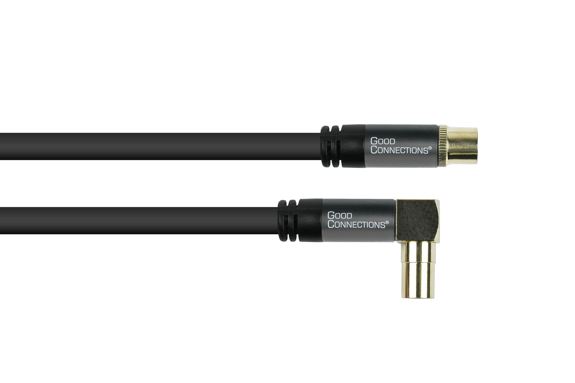 Antenna cable SmartFLEX, IEC/coax plug angled to socket, gold-plated, quad-shielded, shielding measure 120dB, black, 20m, Good Connections®