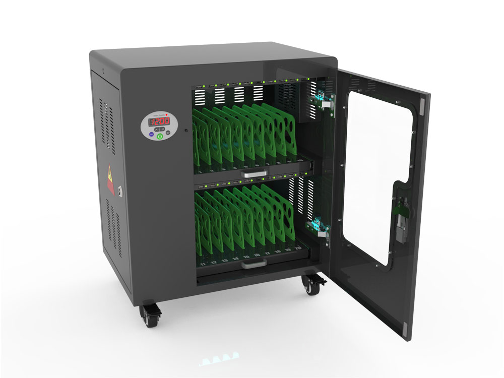 Tablet charging cart for up to 20 devices, UV-C disinfection, Smart Control, black, Good Connections®