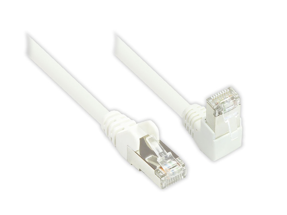 Patchkabel, Cat. 6, S/FTP, PiMF, 250MHz, einseitig 90° nach unten gewinkelt, weiß, 15m, Good Connections