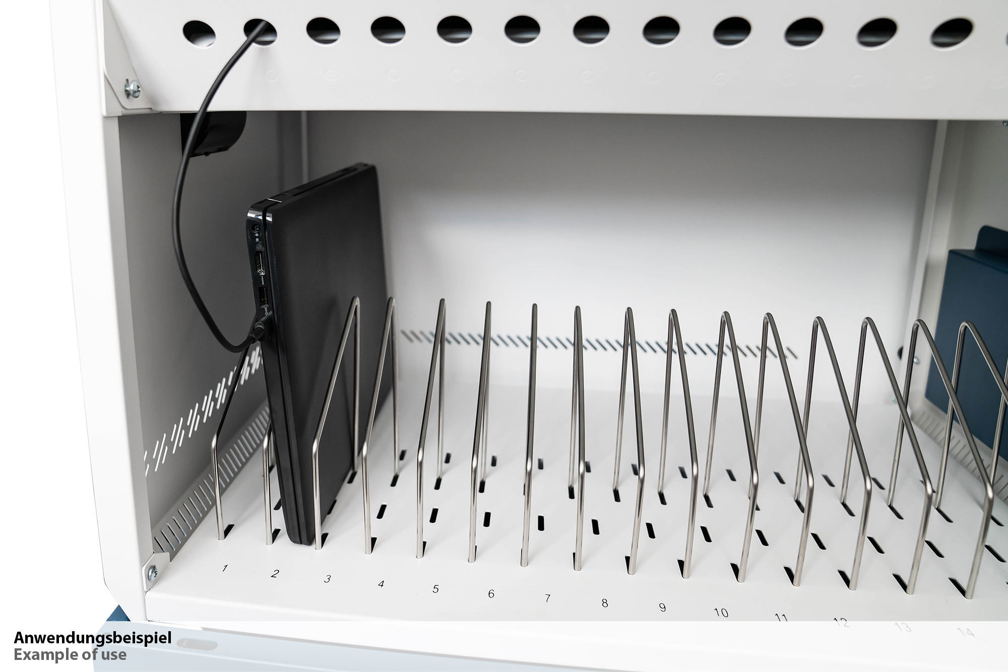 Good Connections® GEMMA N16 Notebook charging cabinet/cart for 16 devices, safety contact sockets, white/blue