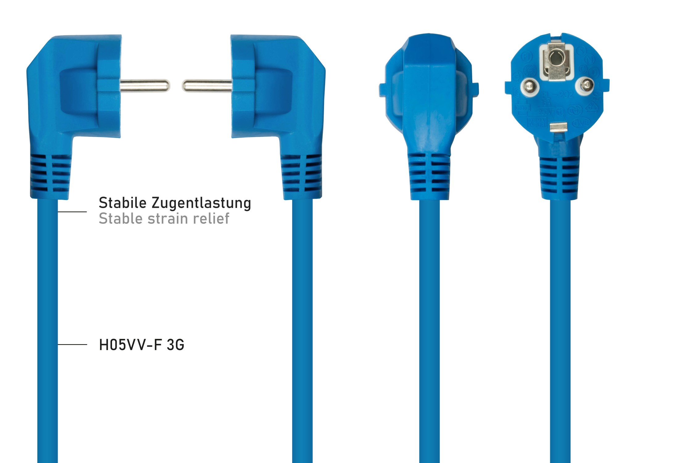 kabelmeister® Netzkabel Schutzkontakt-Stecker Typ E+F (90° gew.) an Kaltgeräte-Buchse C13, blau, 0,75mm², 1m