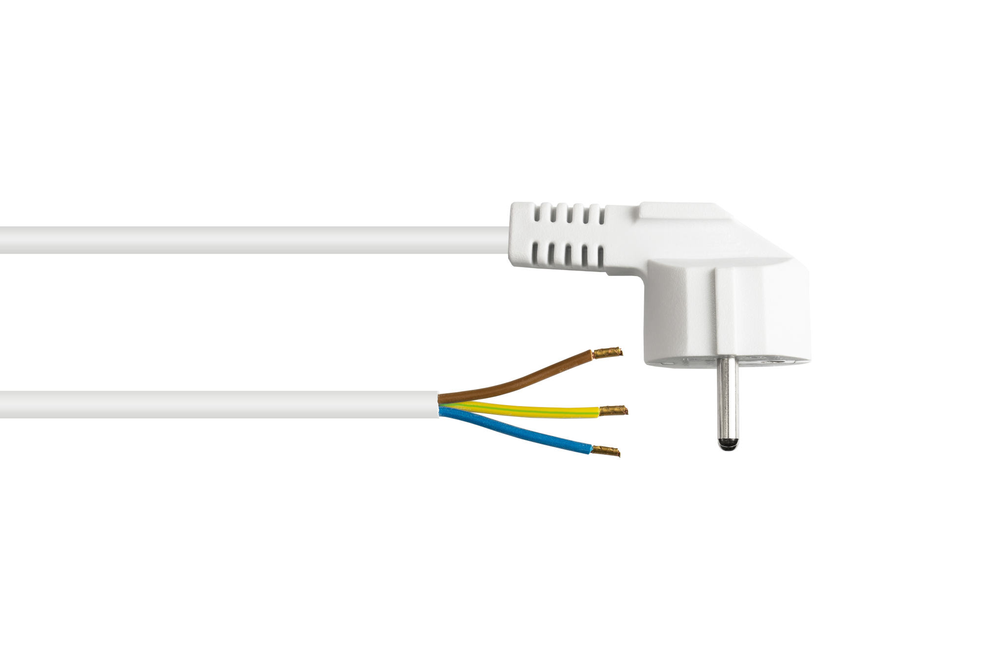 Netzkabel Schutzkontakt-Stecker Typ E+F (CEE 7/7, gewinkelt) an abisolierte Enden, weiß, 0,75 mm², 2 m, Good Connections®