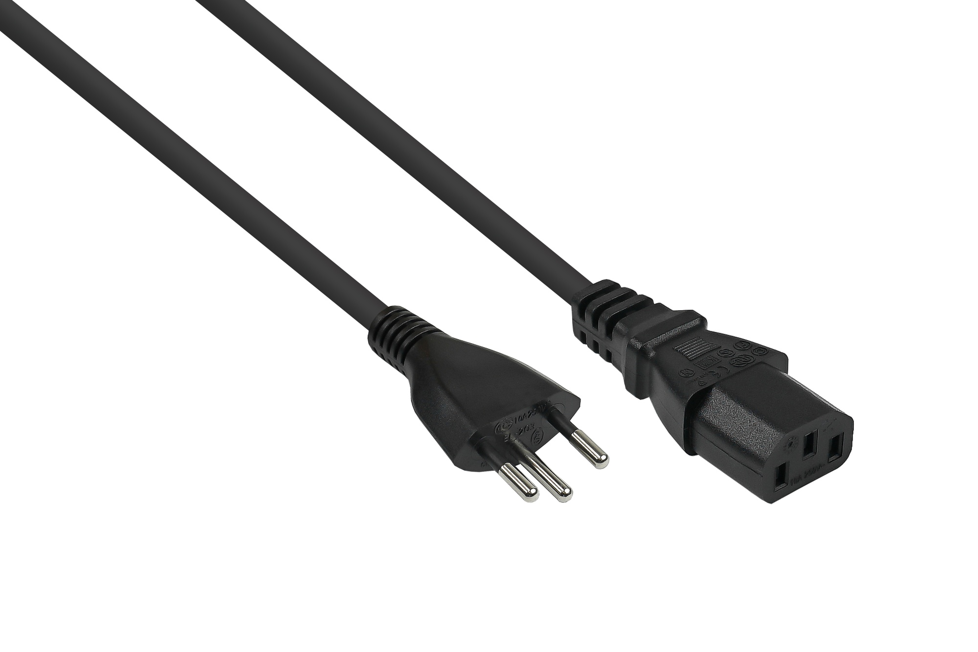 Power cable Switzerland plug type J (SEV 1011) to IEC socket C13, black, 0,75mm², 1,8m