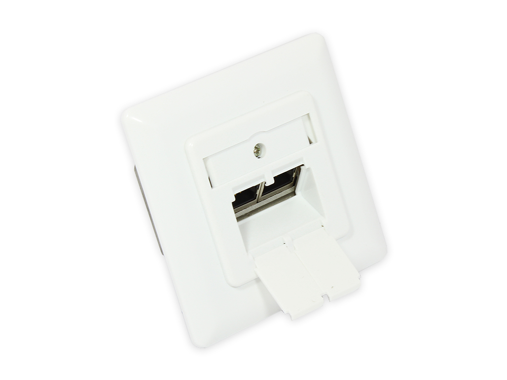 Netzwerkdose Cat. 6, 2xRJ45, geschirmt, UP, DESIGNFÄHIG, vertikale Kabelzuführung, signalweiß RAL9003, Good Connections®
