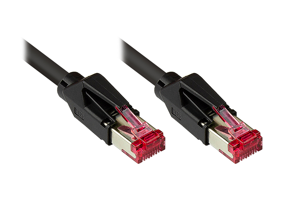 Patchkabel mit Cat. 7 Draka UC900 Rohkabel (900MHz) und Hirose TM21 Stecker (250MHz) beidseitig, S/FTP, PiMF, halogenfrei (LSZH), KUPFER, schwarz, 7m