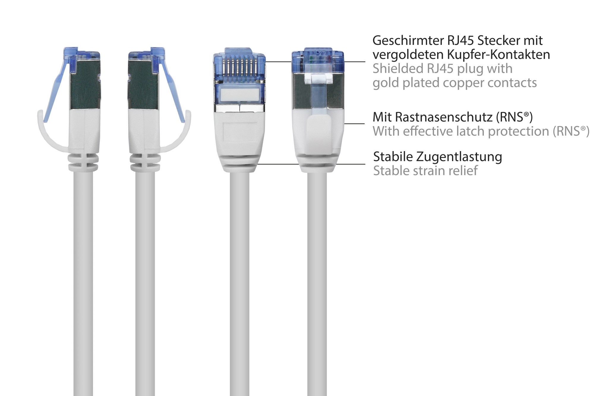 RNS® Patchkabel SlimLine, Cat.6A, U/FTP, PiMF, halogenfrei (LSZH), 500MHz, CU, weiß, 2m, Good Connections®