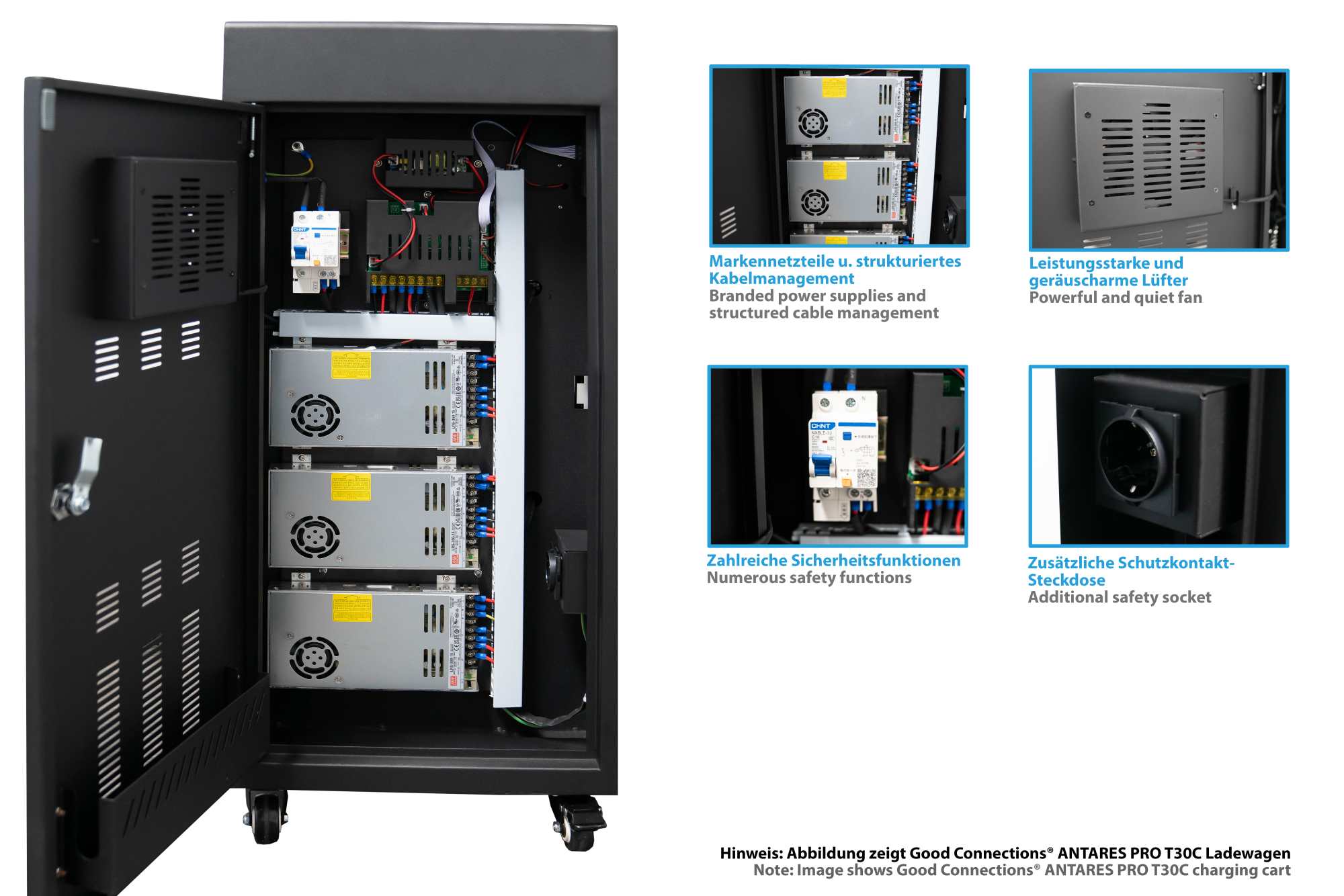 Good Connections® ANTARES PRO T10C Ladewagen bis 11", USB-C™, 30W Port, PD3.0, UVC-Desinfektion, grau