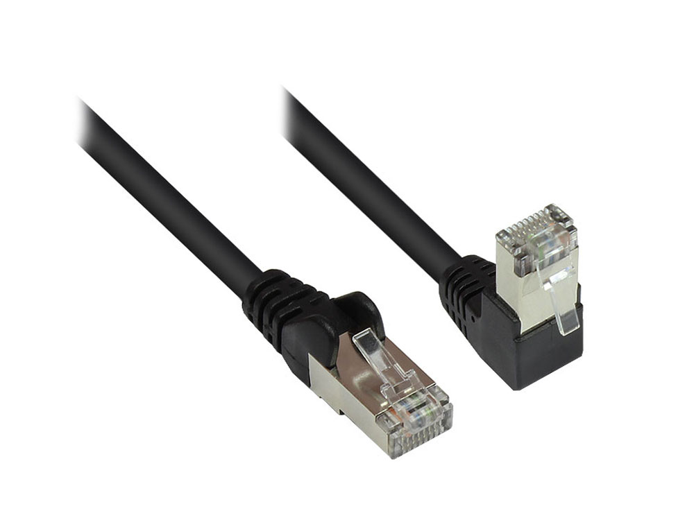 Patchkabel, Cat. 6, S/FTP, PiMF, 250MHz, einseitig 90° nach unten gewinkelt, schwarz, 15m, Good Connections