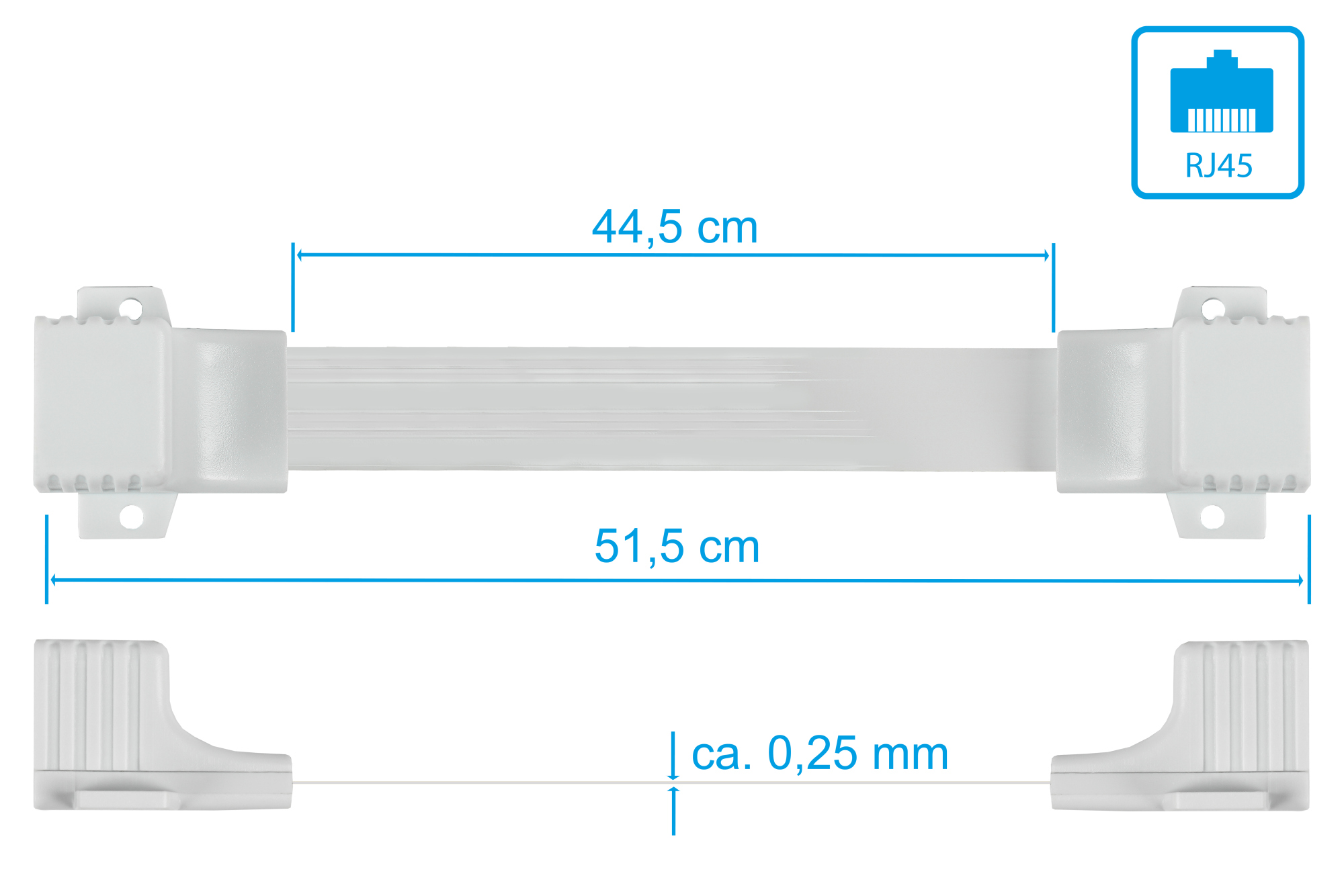 RJ45 window feed-through High-Quality, white, total length incl. sockets 51,5cm, flexible length 44,5cm, Good Connections®