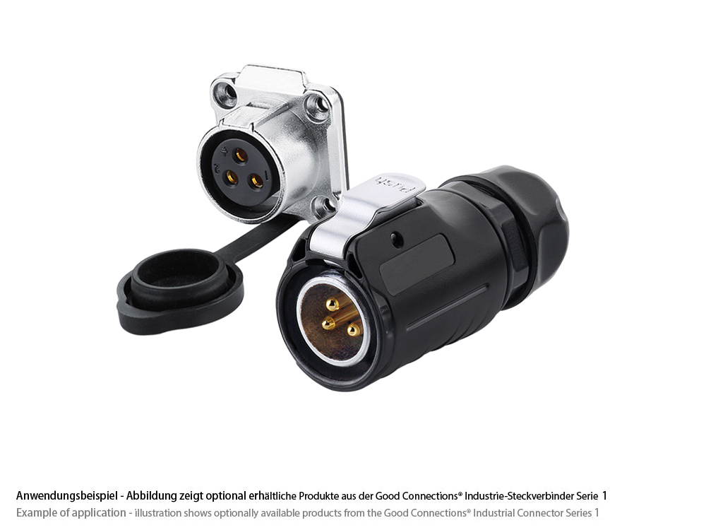 Industrial Connector S1 - Power (3-Pin) Feed-through coupler with flange, solder termination, metal, M20, IP65/67, Good Connections®